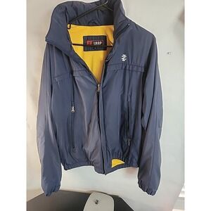 IZOD PERFORMX MENS FULL ZIP LONG SLEEVE HID HOOD  NAVY JACKET W/yellow Lining M